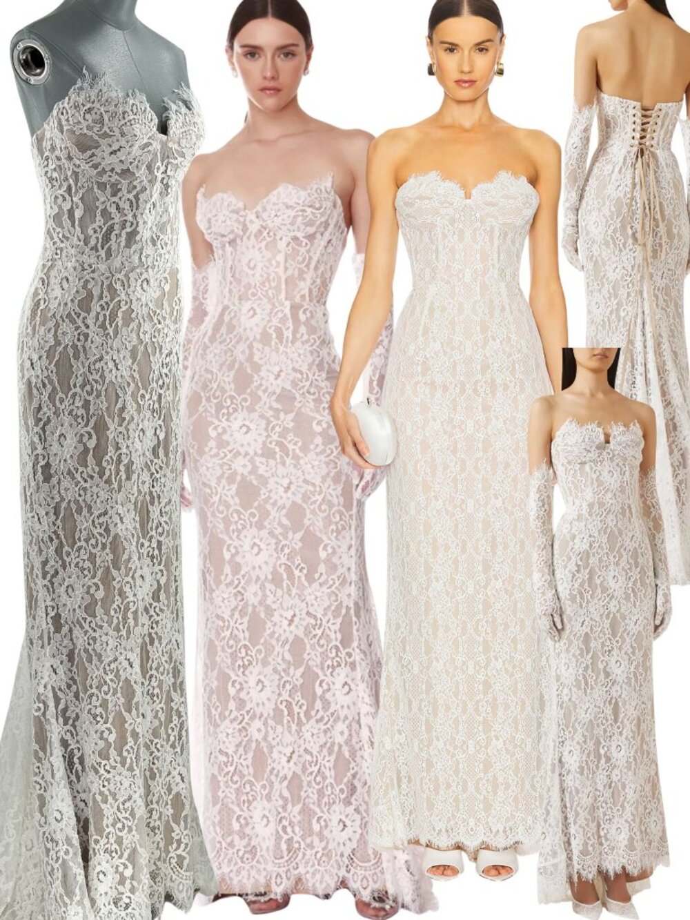 🆕 BRONX & BANCO 🧿 NWOT Kiera White Lace Bridal Gown with Gloves - Sz L US 8